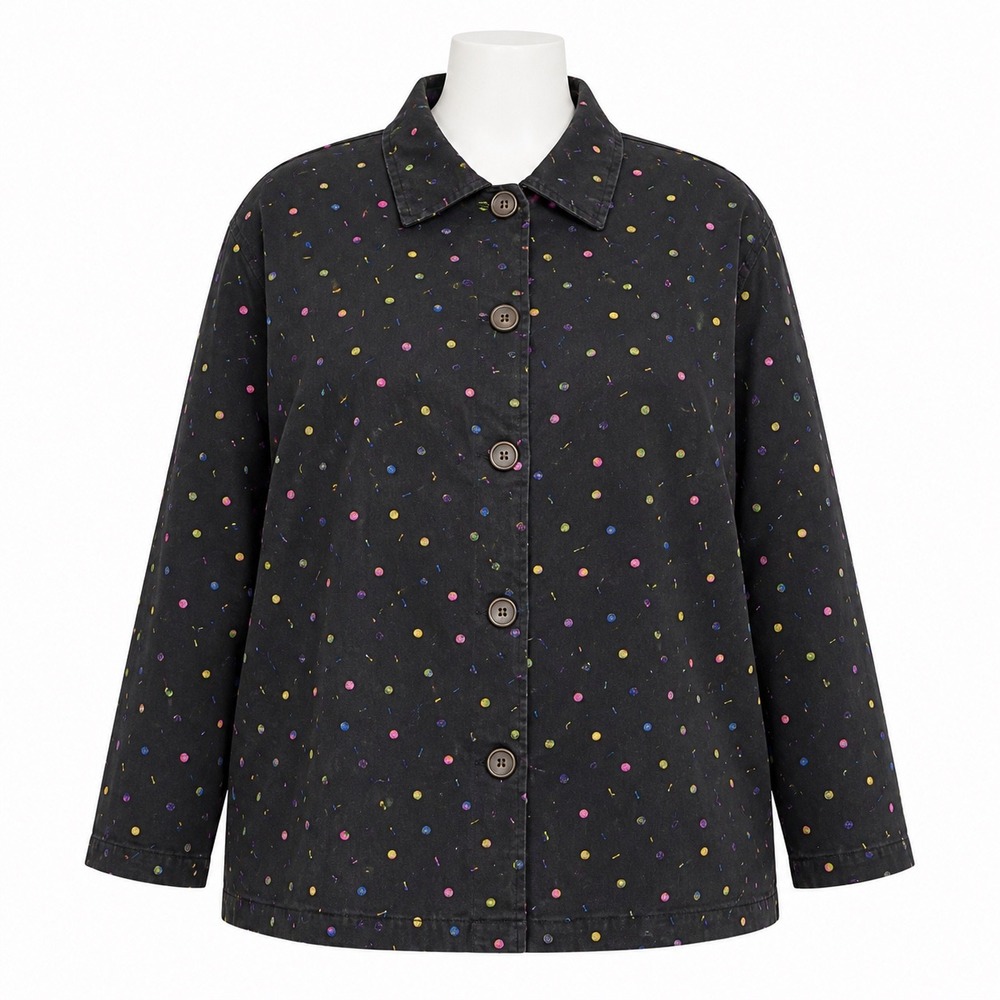 Life Style Woman Button Front Jacket Women 3X Black Multi Embroidered Chore Coat